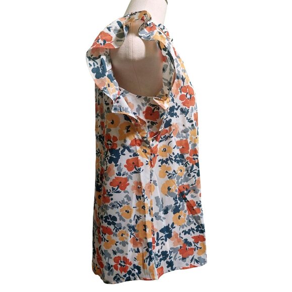 NWT Voy Floral Ruffle Sleeve Blouse~Hidden Buttons~Fall Colors~Size SMALL - Picture 3 of 8